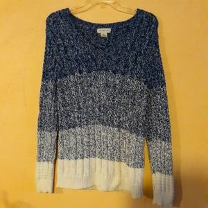 Block Stripe Knit Navy Blue and White Sweater